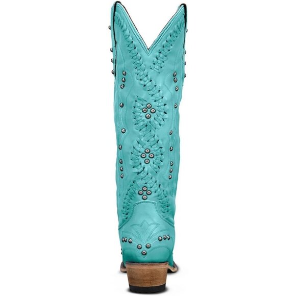 Women's Blue Leather Embroidery Knee High Western Cowgirl Boots Lightweight - Picture 5 of 6